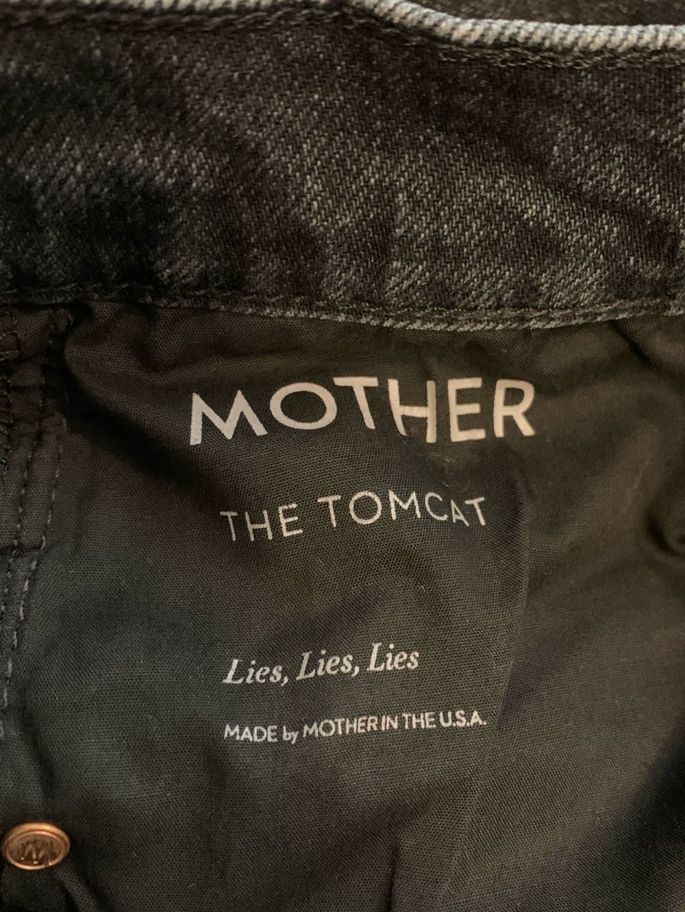 Mother The Tomcat Washed Black Jeans High Rise Button Fly Lies Lies Lies 26 - Picture 9 of 10